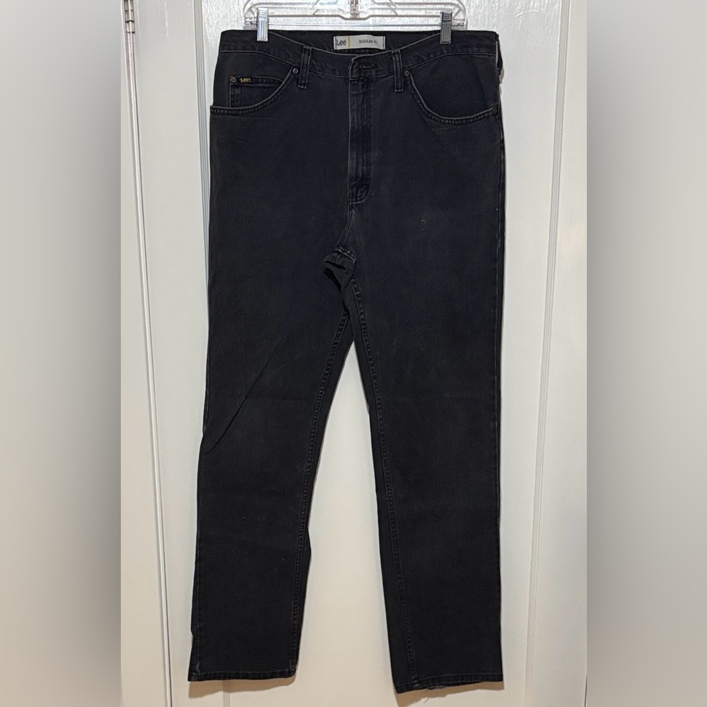 Lee Men’s Jeans Size 36 x 34 Regular Fit Black Denim Brown Label